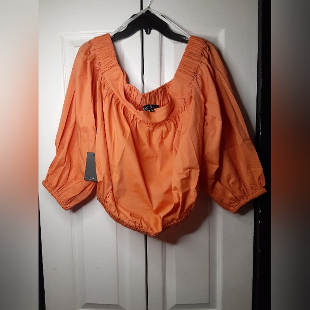 Eloquii Crop off the Shoulder Top Balloon Sleeves Orange 18